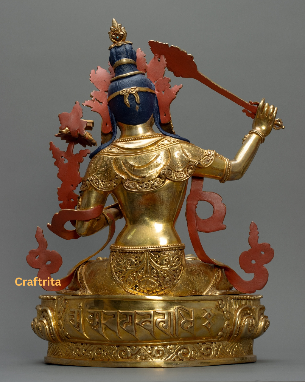 Manjushri Statue 7kg – Handcrafted in Nepal | Copper Body with 24K Gold Plating | Fire-Coated Premium Buddhist Deity Art