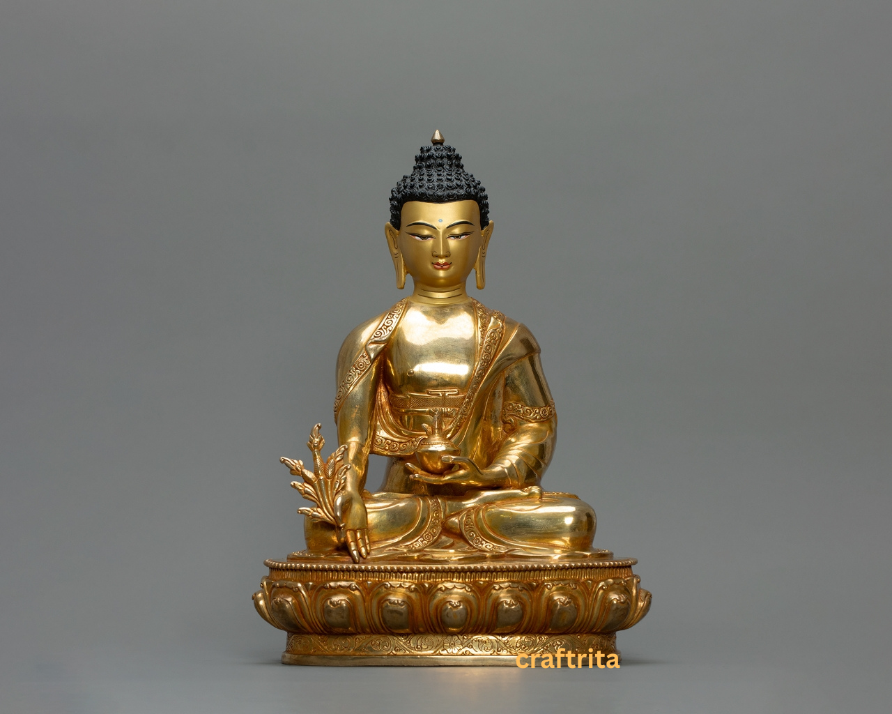Three Buddha Statue Set – Handmade in Nepal | 24K Gold Plated Copper with Fire Gilding | Tibetan Buddhist Art & Altar Decor