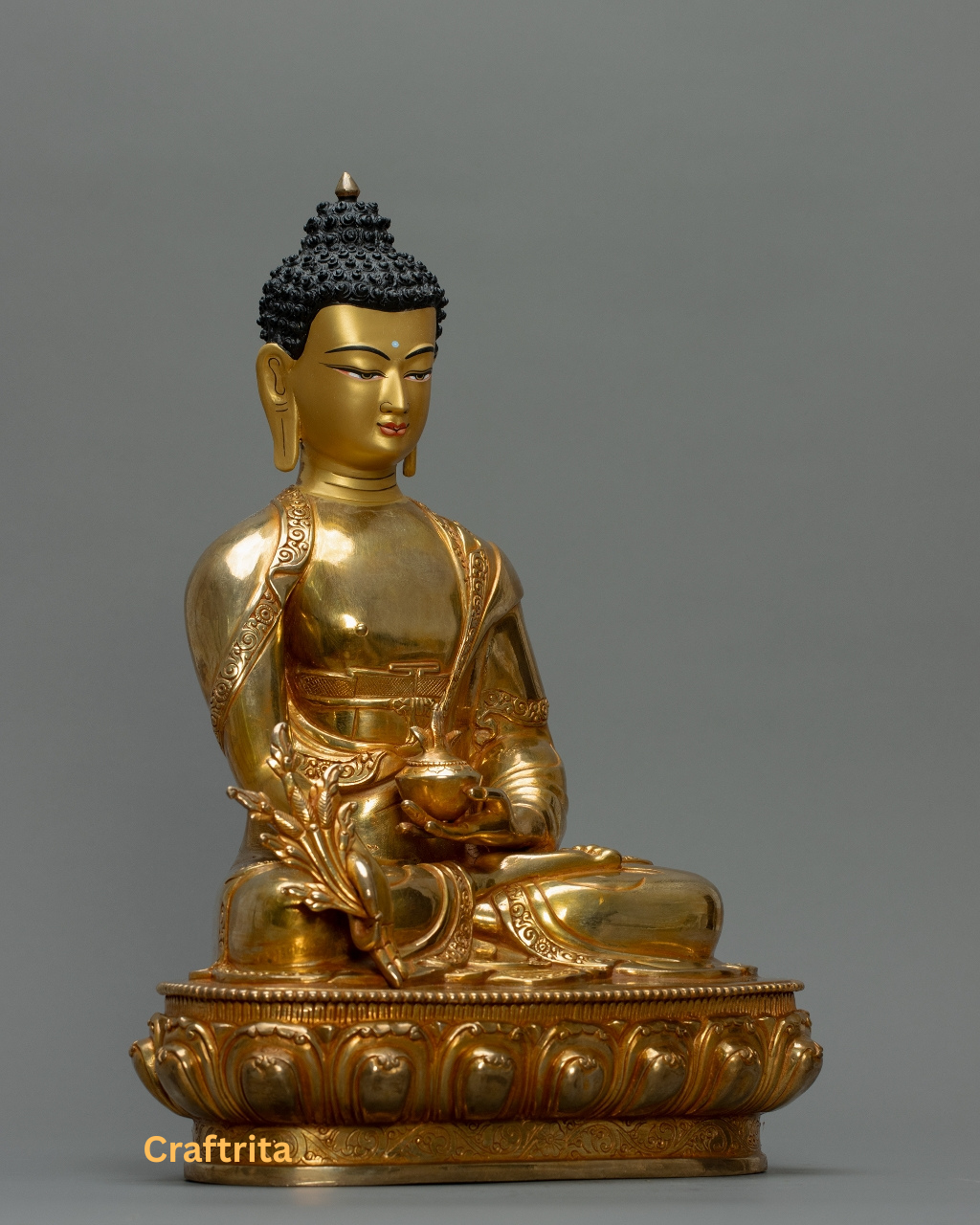 Three Buddha Statue Set – Handmade in Nepal | 24K Gold Plated Copper with Fire Gilding | Tibetan Buddhist Art & Altar Decor