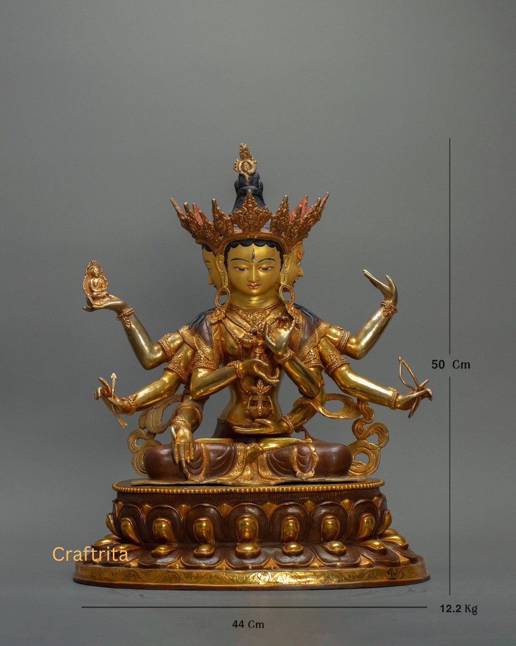 Namgyalma Buddha Statue 12.2 kg – Handmade Copper Body with 24K Gold Plating by Fire Gilding | Tibetan Buddhist Deity of Long Life & Protection
