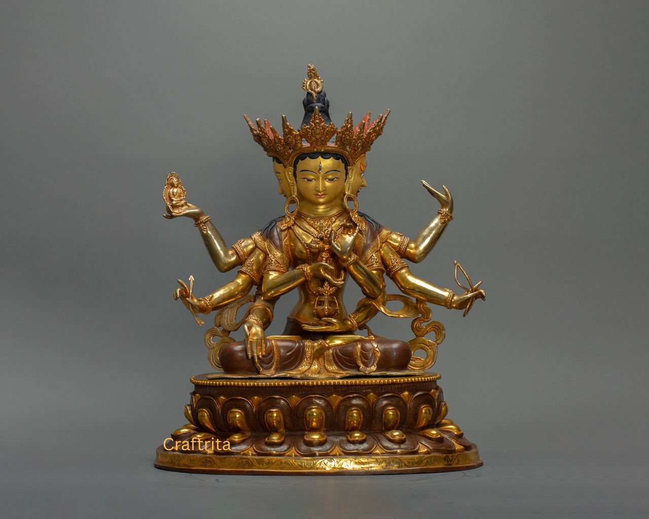 Namgyalma Buddha Statue 12.2 kg – Handmade Copper Body with 24K Gold Plating by Fire Gilding | Tibetan Buddhist Deity of Long Life & Protection