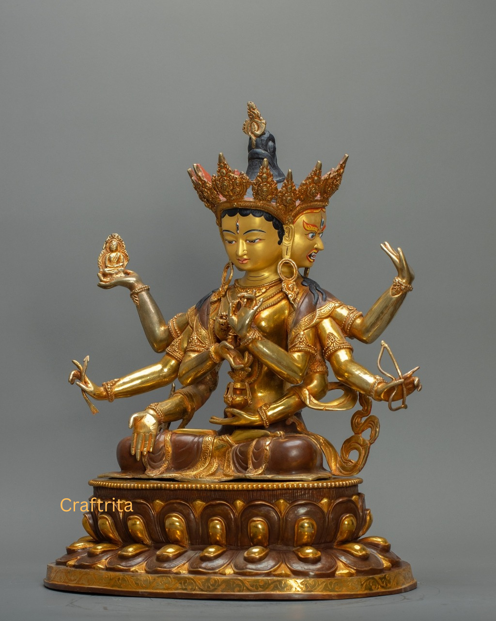 Namgyalma Buddha Statue 12.2 kg – Handmade Copper Body with 24K Gold Plating by Fire Gilding | Tibetan Buddhist Deity of Long Life & Protection