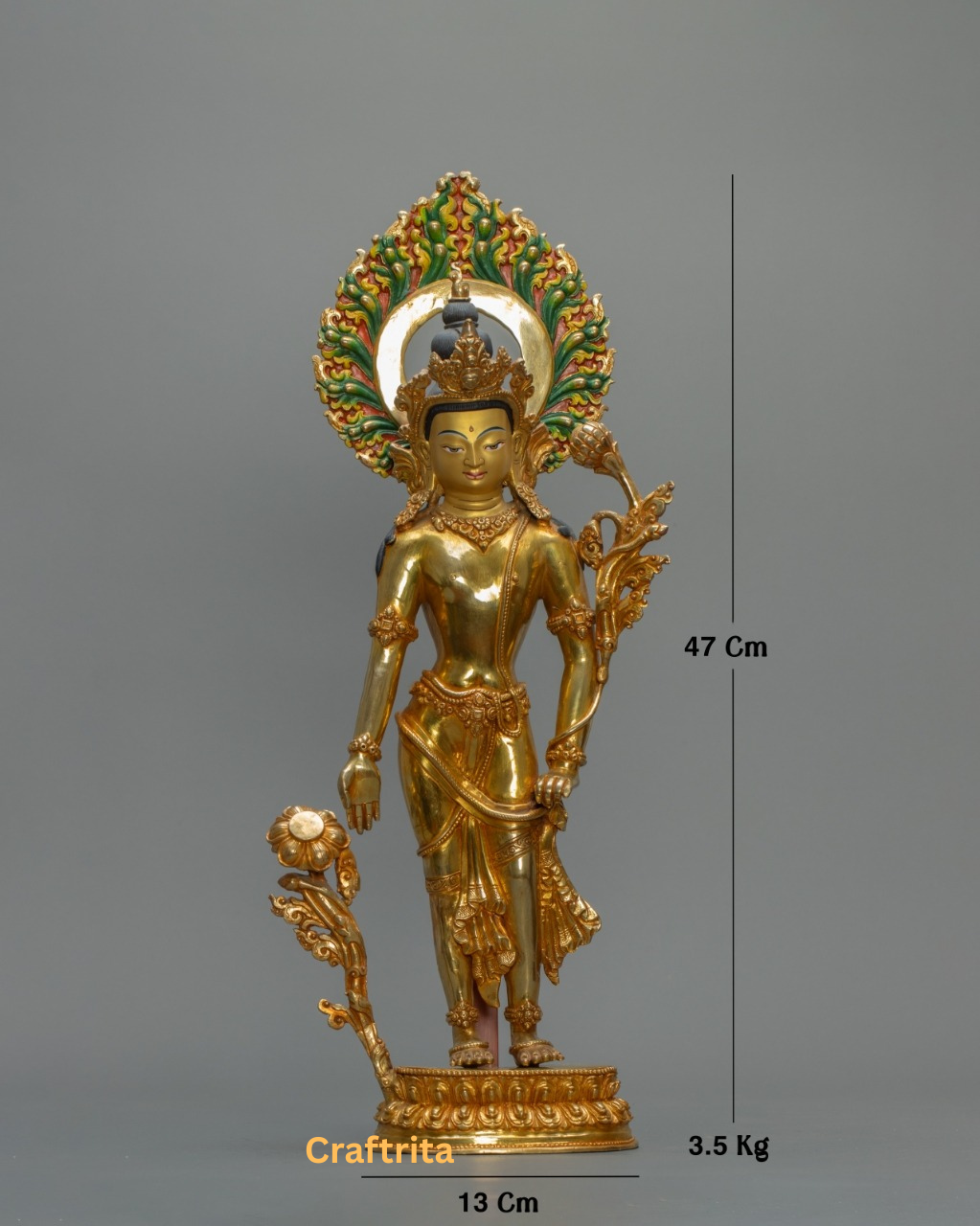 Padmapani Avalokiteshvara Statue – Copper with 24K Gold Plating | Tibetan Bodhisattva of Compassion for Meditation & Spiritual Decor