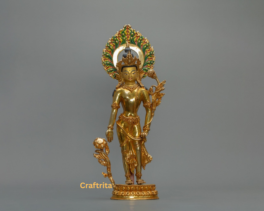 Padmapani Avalokiteshvara Statue – Copper with 24K Gold Plating | Tibetan Bodhisattva of Compassion for Meditation & Spiritual Decor