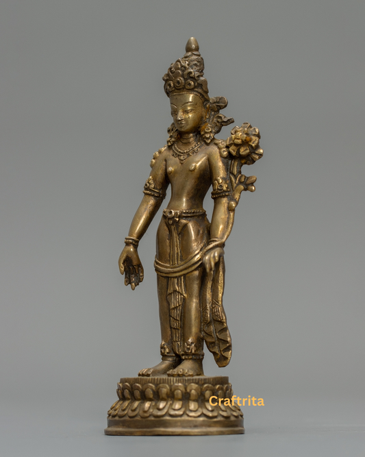 Padmapani Lokeshvara Statue 0.4kg – Handmade in Nepal | Bronze & Copper with Antique Finish | Tibetan Buddhist Bodhisattva of Compassion | Spiritual Home Decor