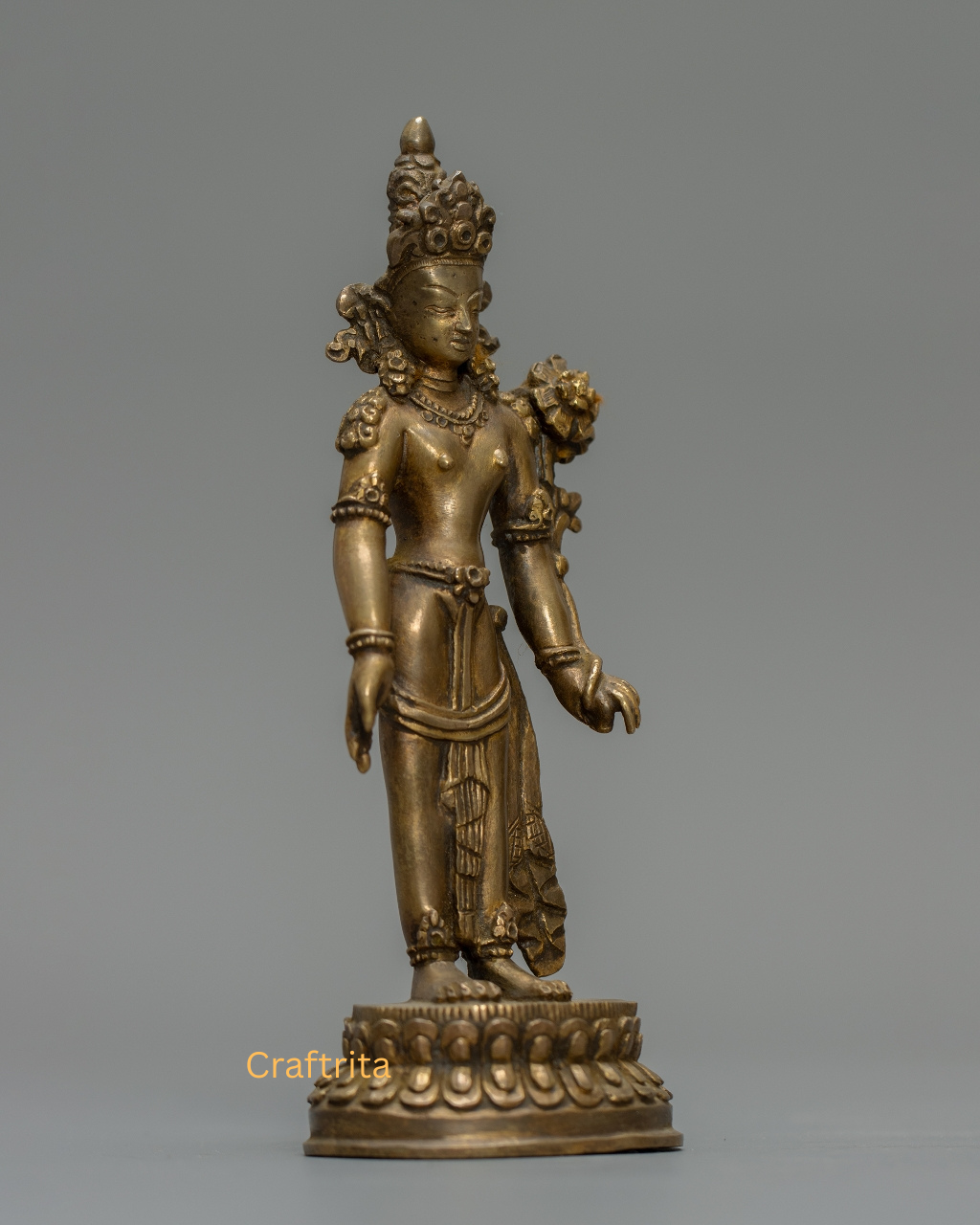 Padmapani Avalokiteshvara Statue 0.4 kg | Handmade in Nepal | Bronze & Copper with Antique Finish | Tibetan Buddhist Bodhisattva of Compassion | Spiritual Home Decor