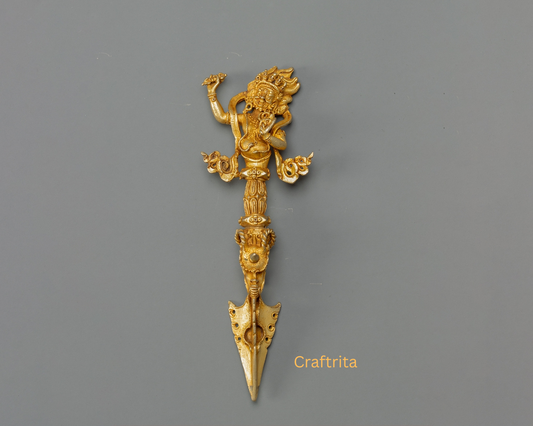 Phurba Ritual Dagger 0.2kg – Handmade in Nepal | Copper Body with 24K Gold Plating & Fire Gilding | Tibetan Buddhist Spiritual Tool & Sacred Art