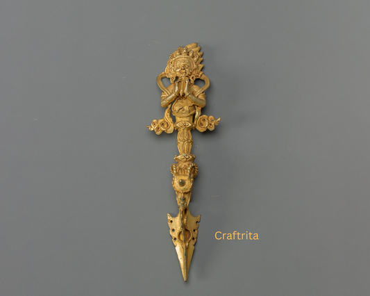 Phurba Ritual Dagger 0.2kg – Handmade in Nepal | Copper Body with 24K Gold Plating & Fire Gilding | Tibetan Buddhist Spiritual Tool & Sacred Art