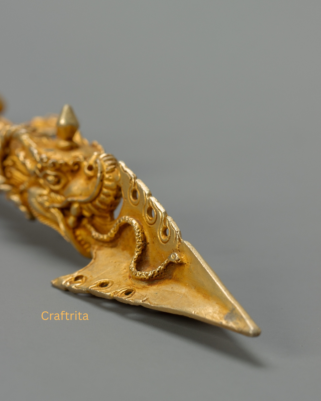 Phurba Ritual Dagger 0.2kg – Handmade in Nepal | Copper Body with 24K Gold Plating & Fire Gilding | Tibetan Buddhist Spiritual Tool & Sacred Art