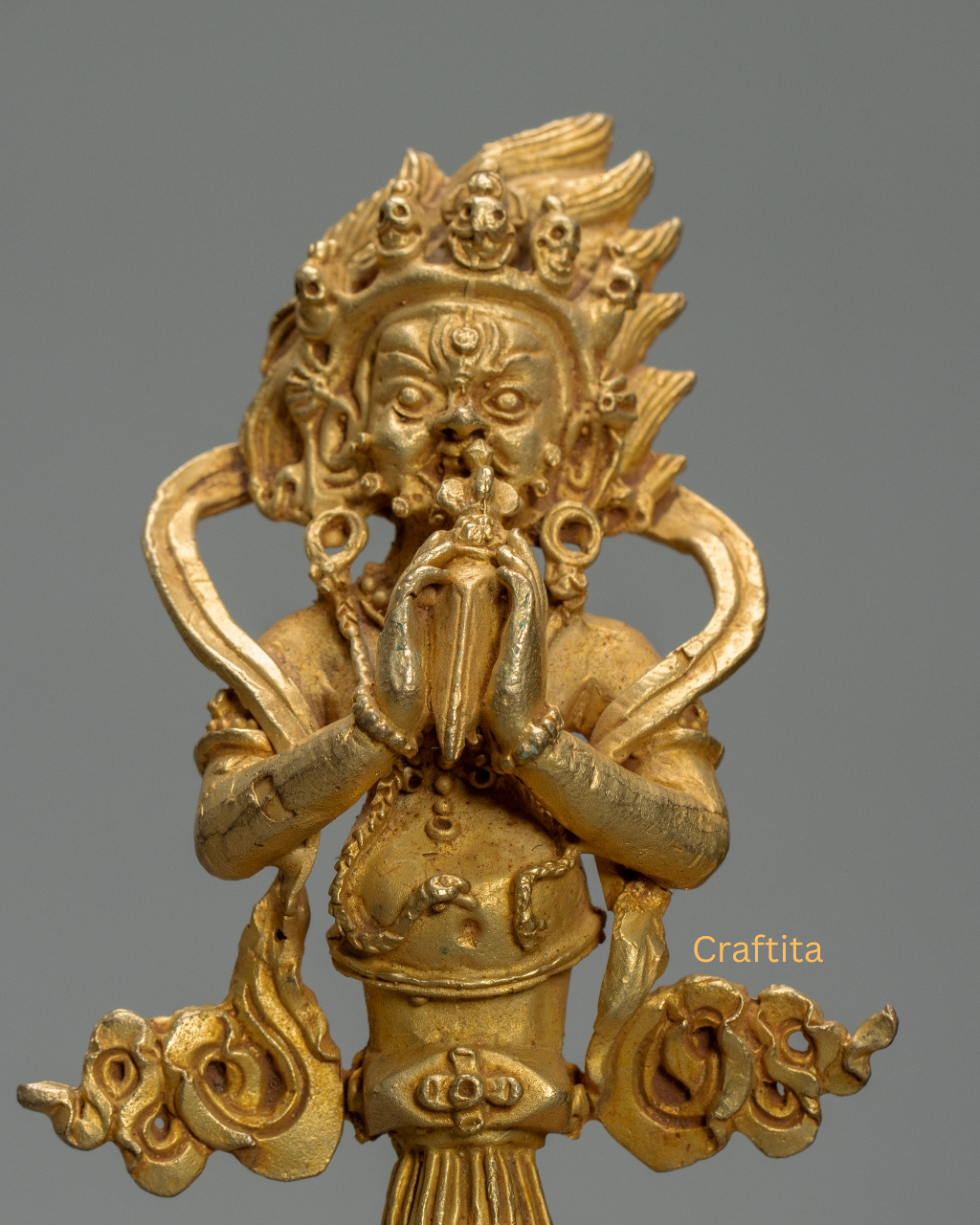 Phurba Ritual Dagger 0.2kg – Handmade in Nepal | Copper Body with 24K Gold Plating & Fire Gilding | Tibetan Buddhist Spiritual Tool & Sacred Art