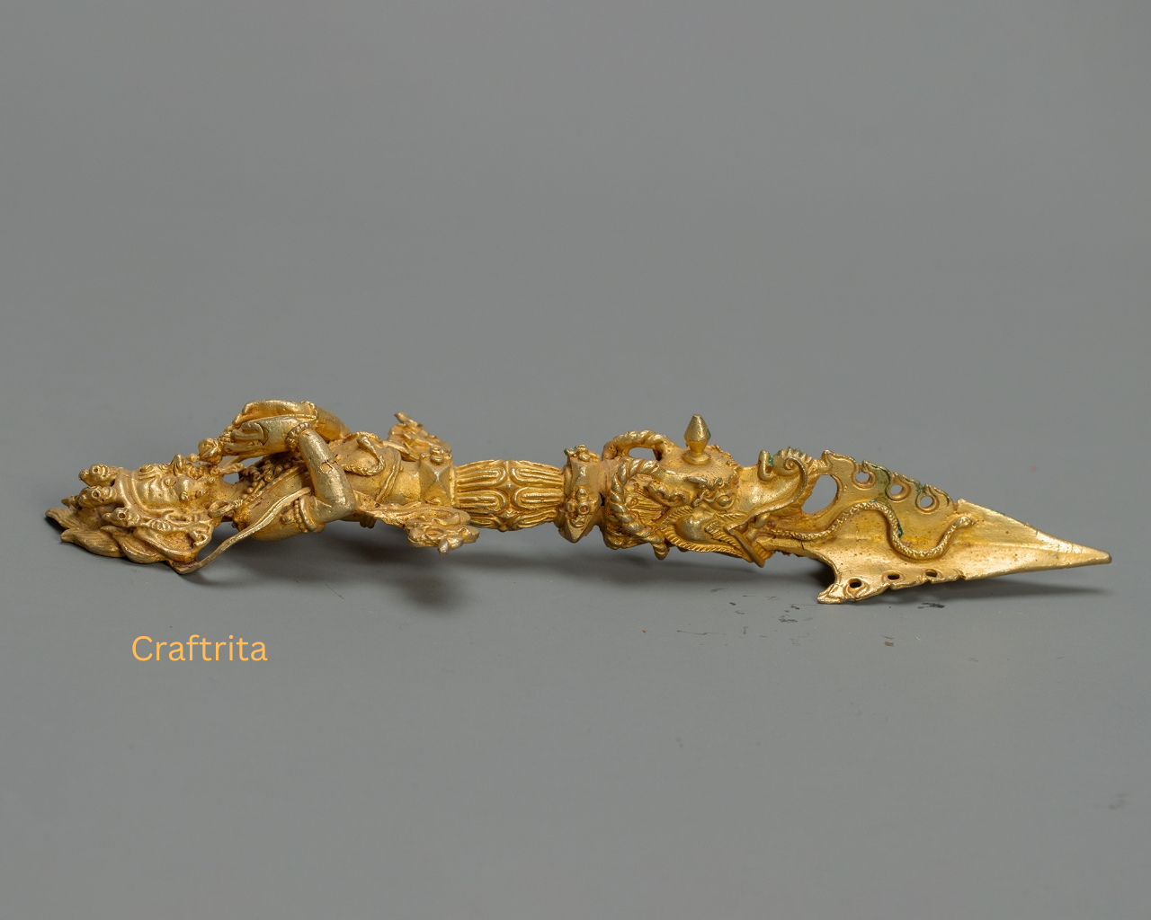 Phurba Ritual Dagger 0.2kg – Handmade in Nepal | Copper Body with 24K Gold Plating & Fire Gilding | Tibetan Buddhist Spiritual Tool & Sacred Art