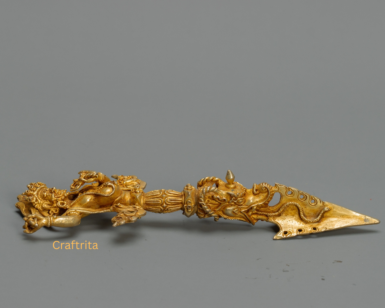 Phurba Ritual Dagger 0.2kg – Handmade in Nepal | Copper Body with 24K Gold Plating & Fire Gilding | Tibetan Buddhist Spiritual Tool & Sacred Art
