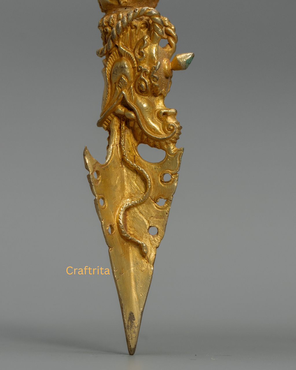 Phurba Ritual Dagger 0.2kg – Handmade in Nepal | Copper Body with 24K Gold Plating & Fire Gilding | Tibetan Buddhist Spiritual Tool & Sacred Art