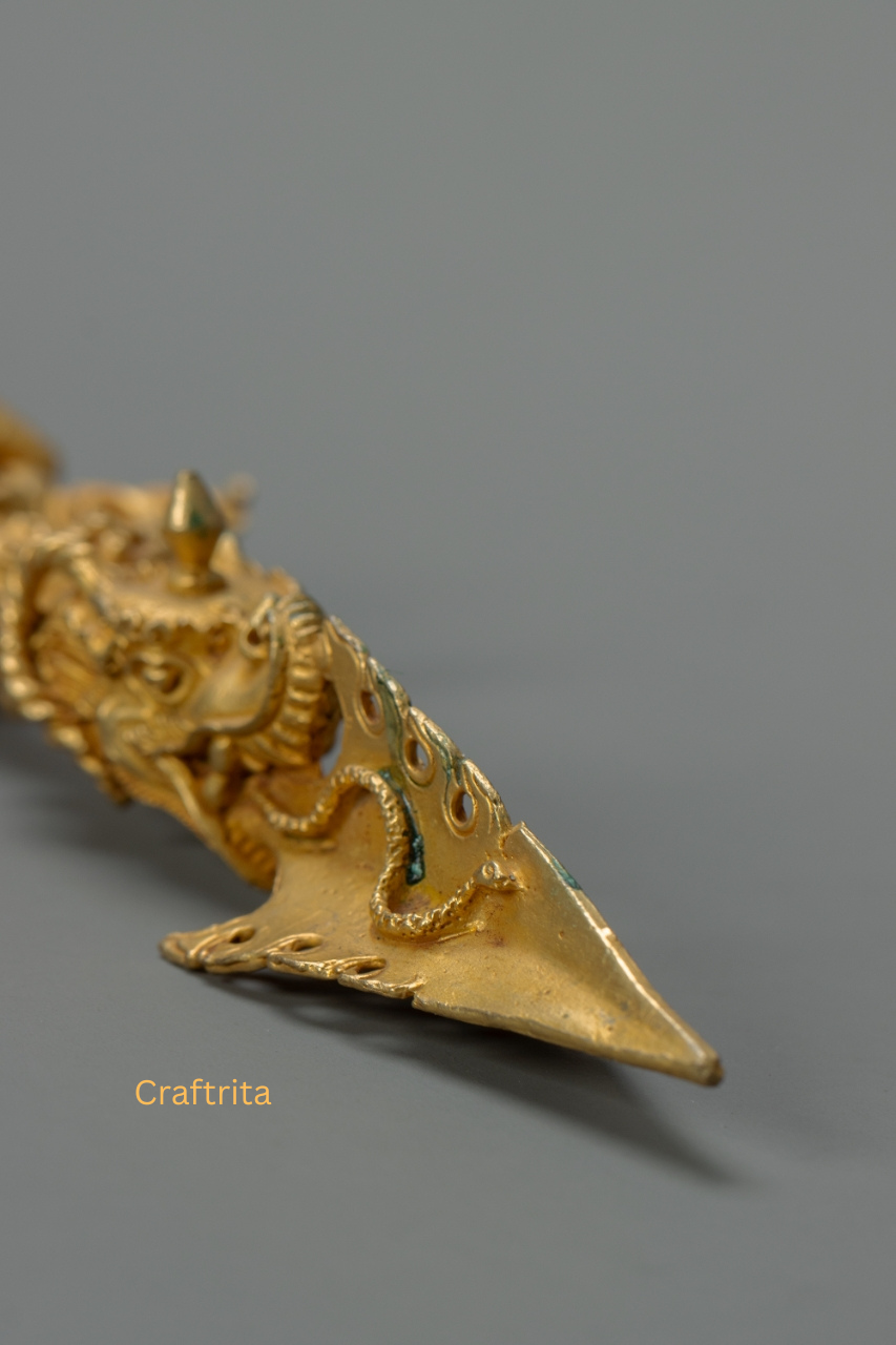 Phurba Ritual Dagger 0.2kg – Handmade in Nepal | Copper Body with 24K Gold Plating & Fire Gilding | Tibetan Buddhist Spiritual Tool & Sacred Art