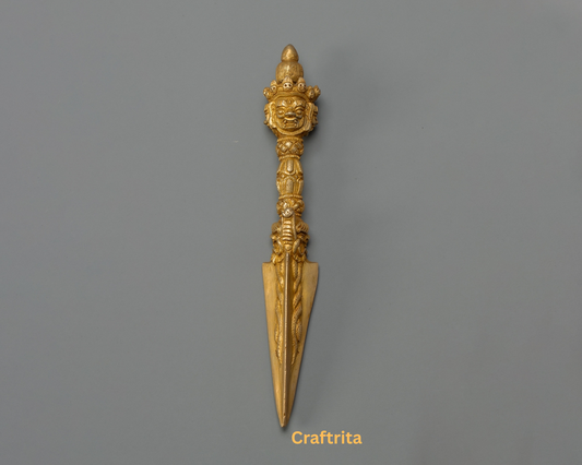 Phurba Ritual Dagger 0.6kg – Handmade in Nepal | Copper Body with 24K Gold Plating by Fire Gilding| Tibetan Buddhist Spiritual Tool & Sacred Art
