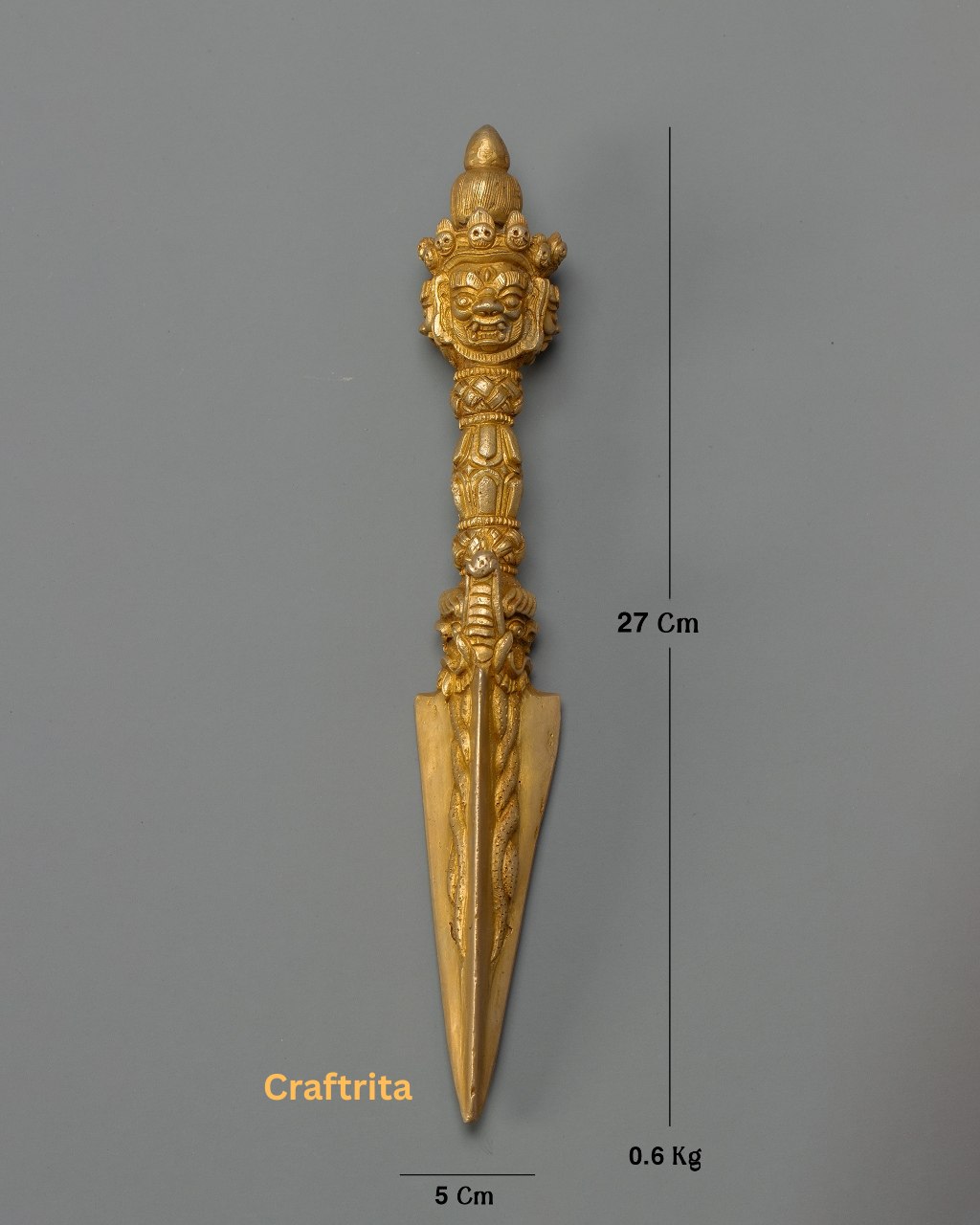 Phurba Ritual Dagger 0.6kg – Handmade in Nepal | Copper Body with 24K Gold Plating by Fire Gilding| Tibetan Buddhist Spiritual Tool & Sacred Art