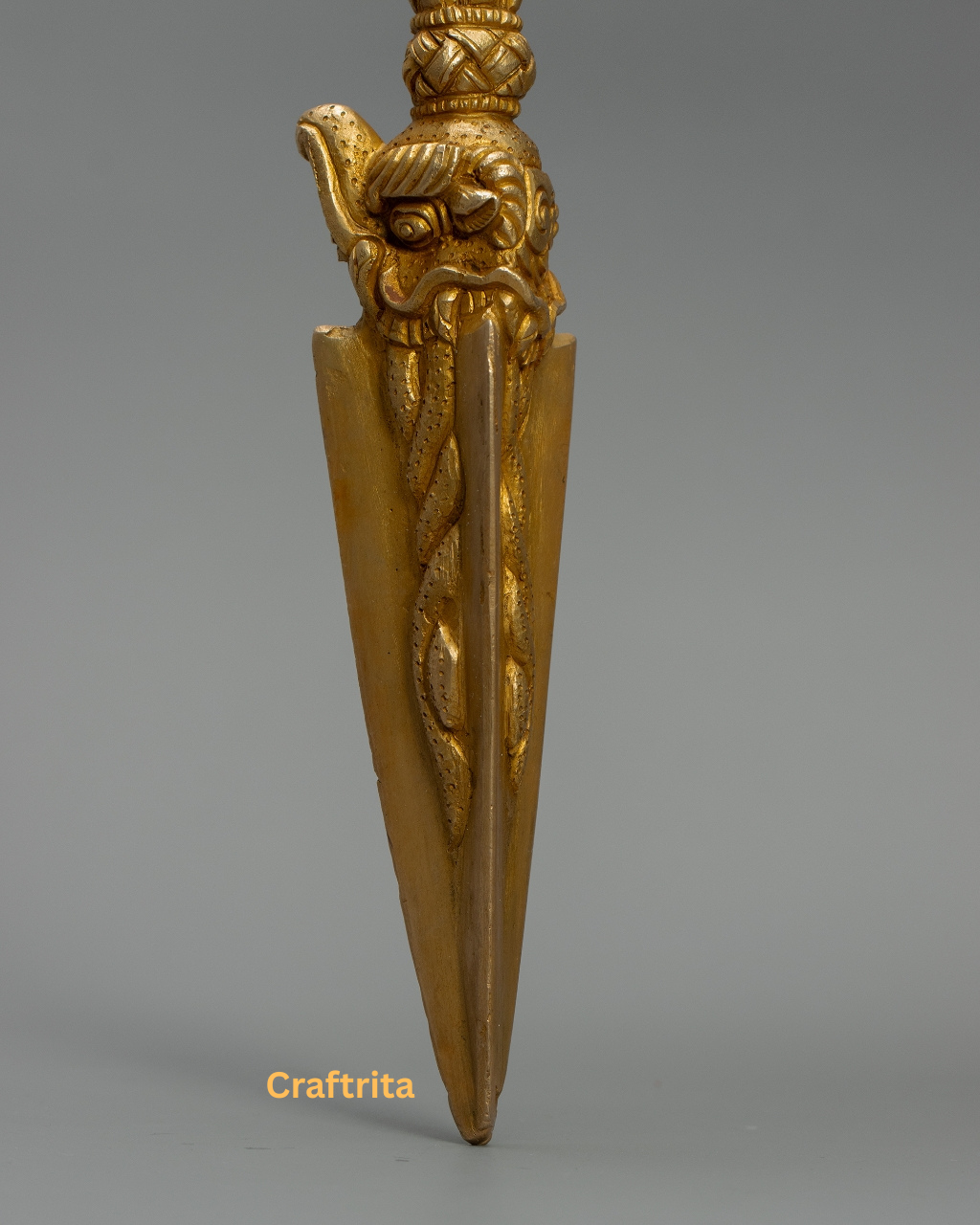 Phurba Ritual Dagger 0.6kg – Handmade in Nepal | Copper Body with 24K Gold Plating by Fire Gilding| Tibetan Buddhist Spiritual Tool & Sacred Art