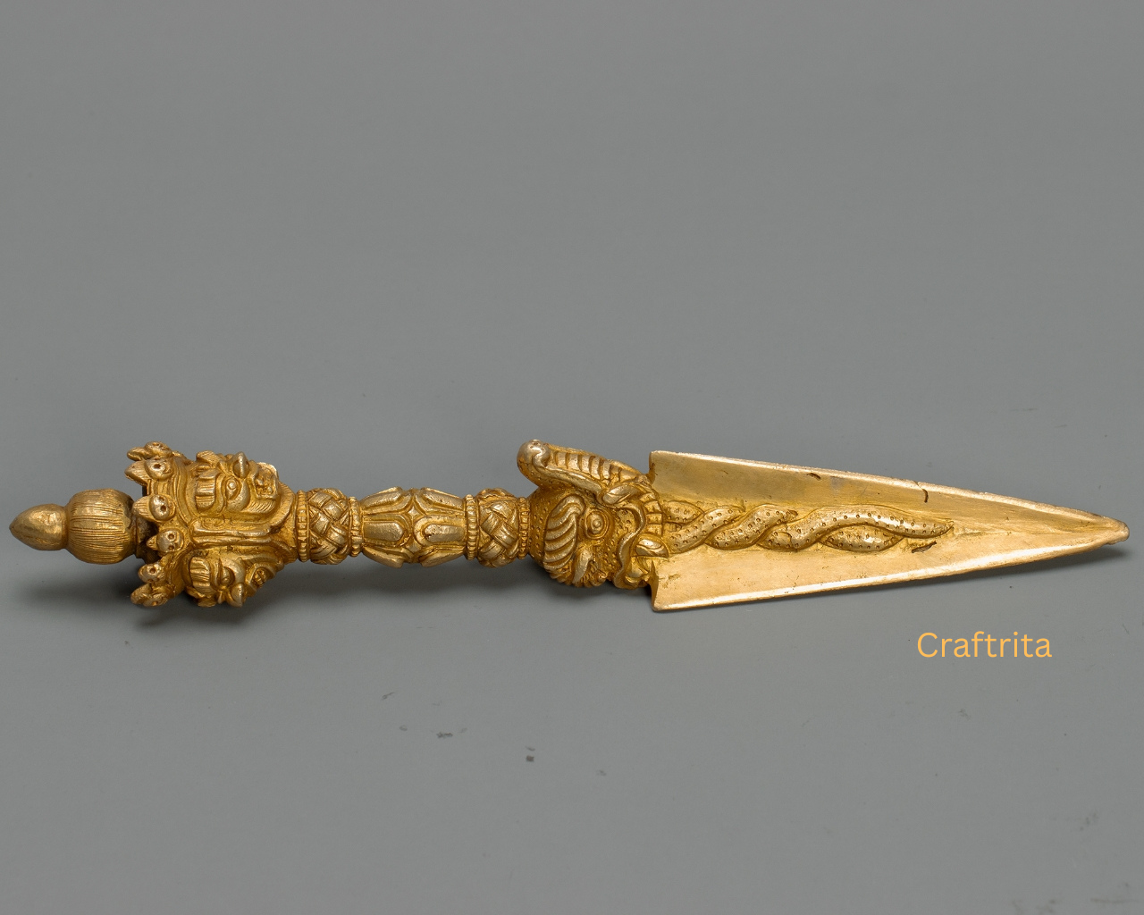 Phurba Ritual Dagger 0.6kg – Handmade in Nepal | Copper Body with 24K Gold Plating by Fire Gilding| Tibetan Buddhist Spiritual Tool & Sacred Art