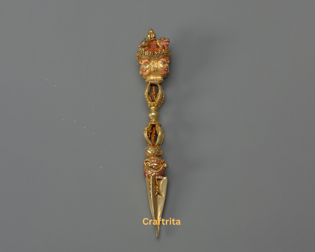 Phurba Ritual Dagger 1.5kg – Handmade in Nepal | Copper Body with 24K Gold Plating by Fire Gilding | Tibetan Buddhist Spiritual Tool & Sacred Art