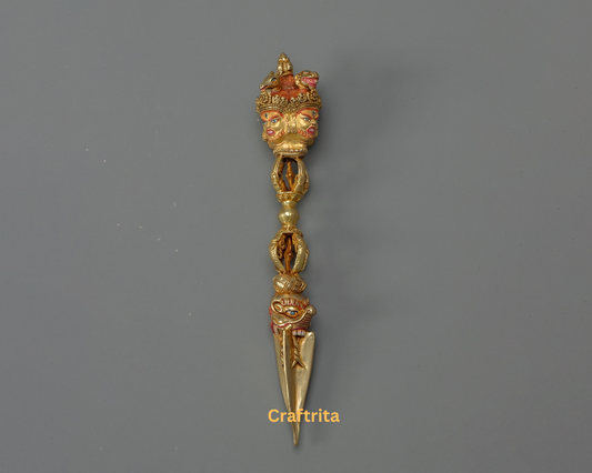 Phurba Ritual Dagger 1.5kg – Handmade in Nepal | Copper Body with 24K Gold Plating by Fire Gilding | Tibetan Buddhist Spiritual Tool & Sacred Art