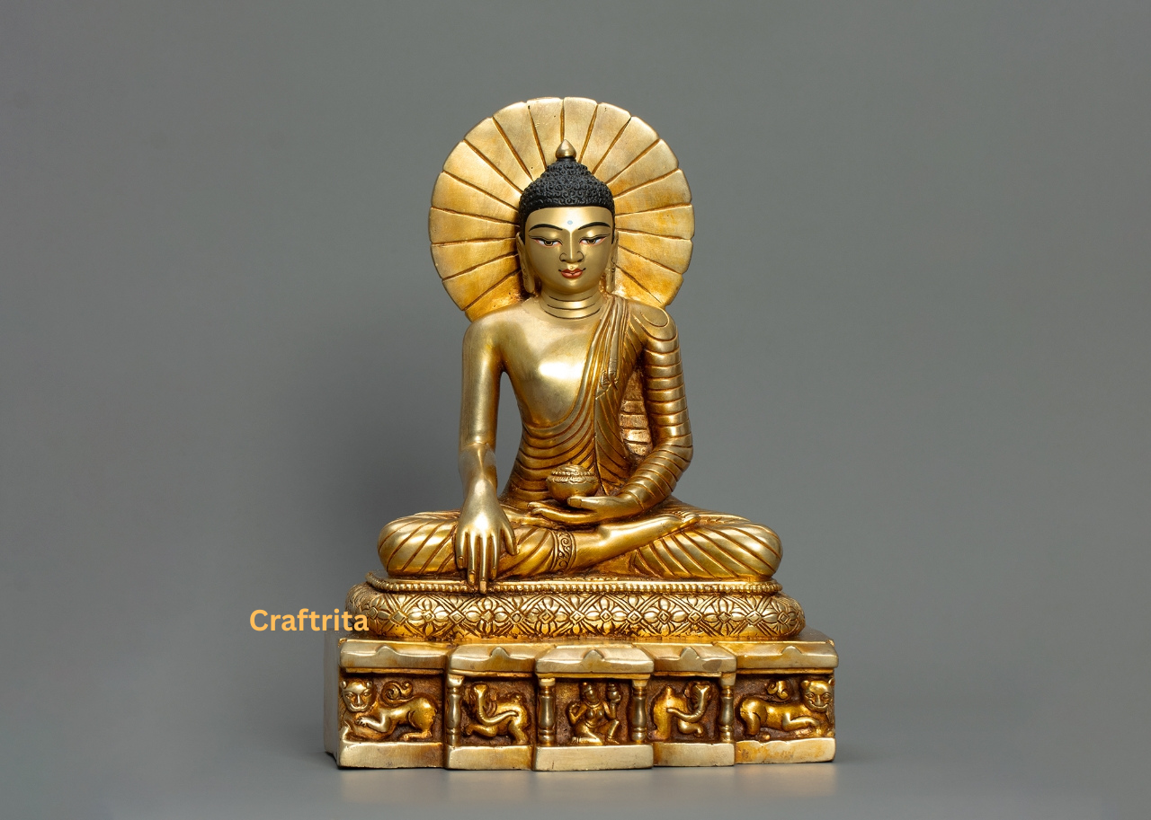 Shakyamuni Buddha Meditation Statue – 4.6kg Handcrafted Copper | 24K Gold-Plated Fire-Gilded | Nepalese Buddhist Art