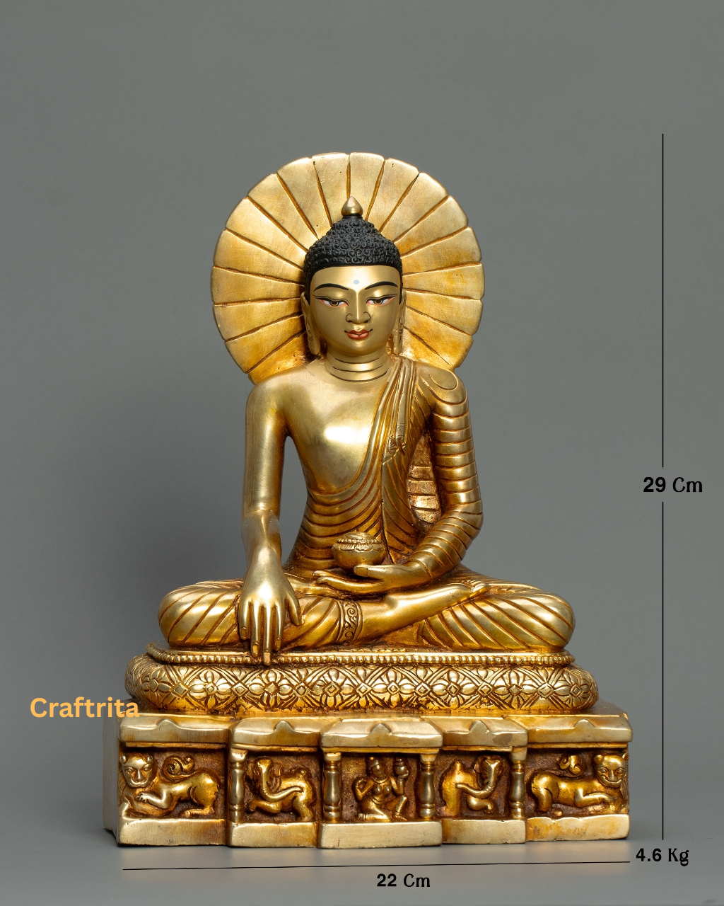 Shakyamuni Buddha Meditation Statue – 4.6kg Handcrafted Copper | 24K Gold-Plated Fire-Gilded | Nepalese Buddhist Art