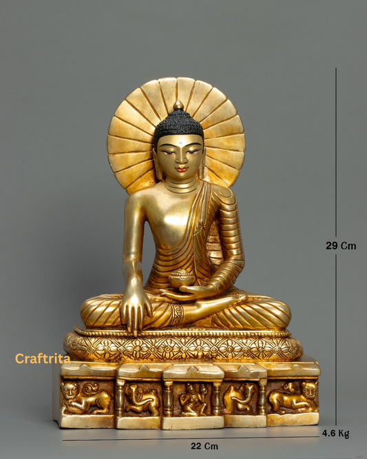 Shakyamuni Buddha Meditation Statue – 4.6kg Handcrafted Copper | 24K Gold-Plated Fire-Gilded | Nepalese Buddhist Art
