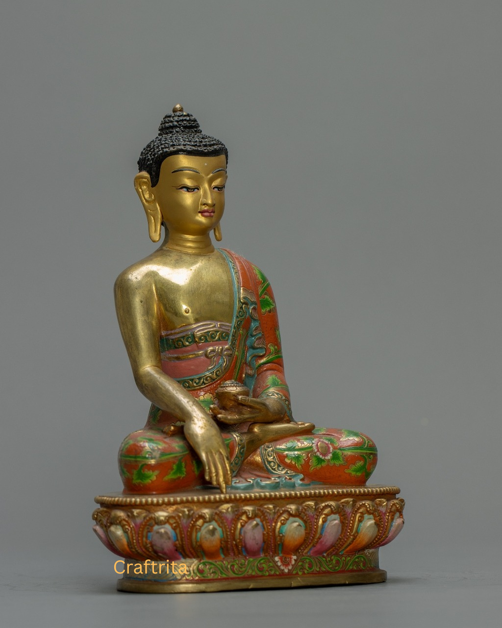 Shakyamuni Buddha Statue – Handmade in Nepal | 24K Gold Fire-Gilded Copper with Acrylic Painting