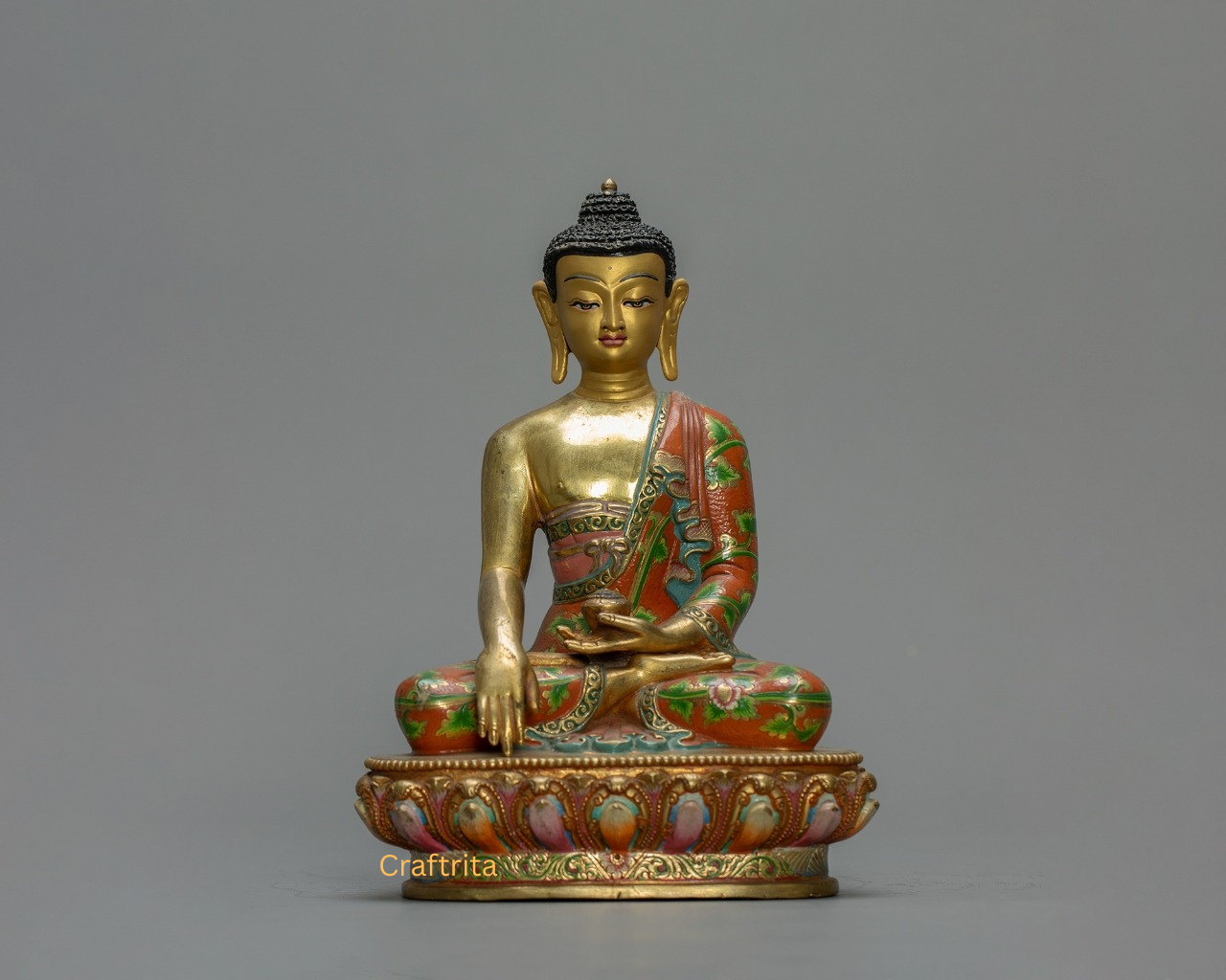 Shakyamuni Buddha Statue – Handmade in Nepal | 24K Gold Fire-Gilded Copper with Acrylic Painting