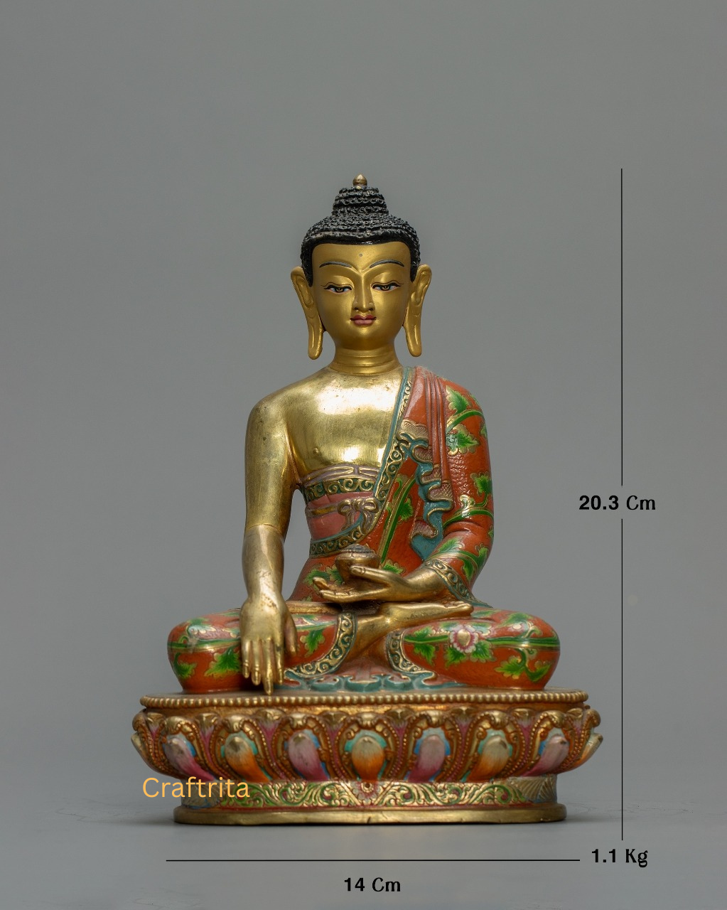 Shakyamuni Buddha Statue – Handmade in Nepal | 24K Gold Fire-Gilded Copper with Acrylic Painting