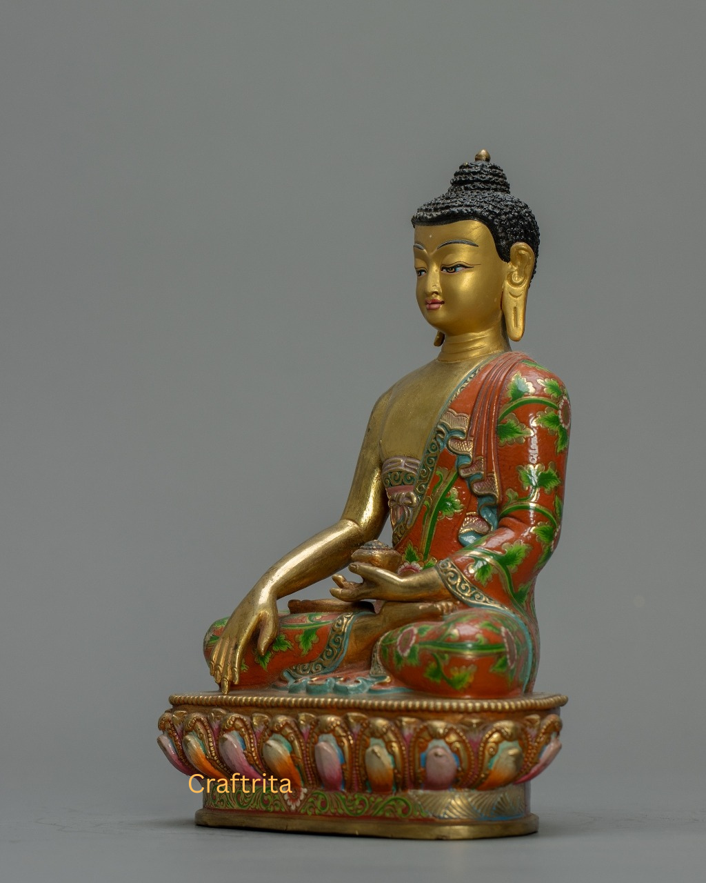 Shakyamuni Buddha Statue – Handmade in Nepal | 24K Gold Fire-Gilded Copper with Acrylic Painting