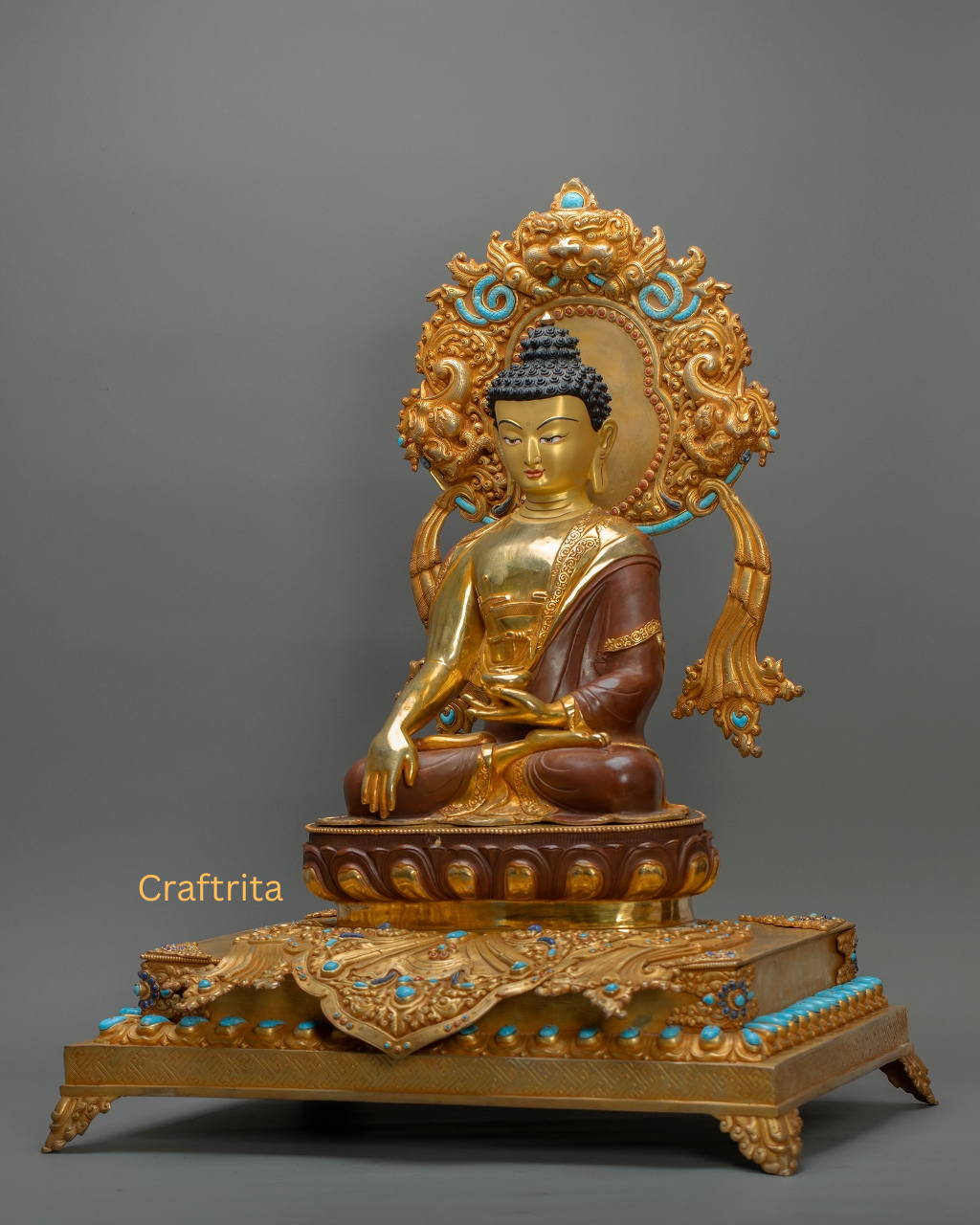Shakyamuni Buddha Statue 12.7kg – Handmade in Nepal | Copper Body with 24K Gold Plating & Fire Gilding | Tibetan Buddhist Art & Spiritual Home Decor