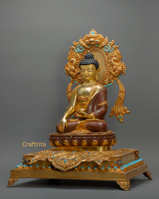 Shakyamuni Buddha Statue 12.7kg – Handmade in Nepal | Copper Body with 24K Gold Plating & Fire Gilding | Tibetan Buddhist Art & Spiritual Home Decor