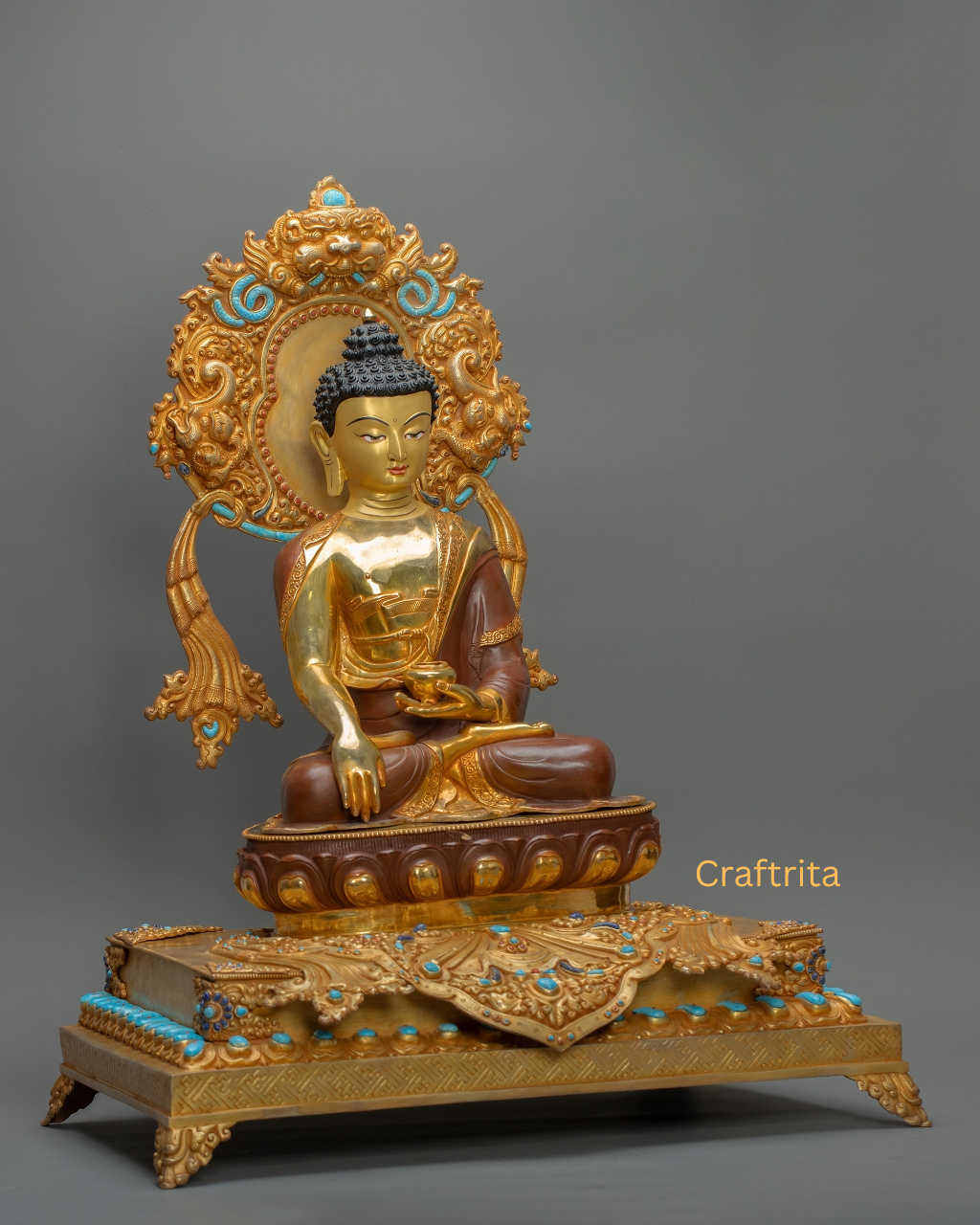 Shakyamuni Buddha Statue 12.7kg – Handmade in Nepal | Copper Body with 24K Gold Plating & Fire Gilding | Tibetan Buddhist Art & Spiritual Home Decor