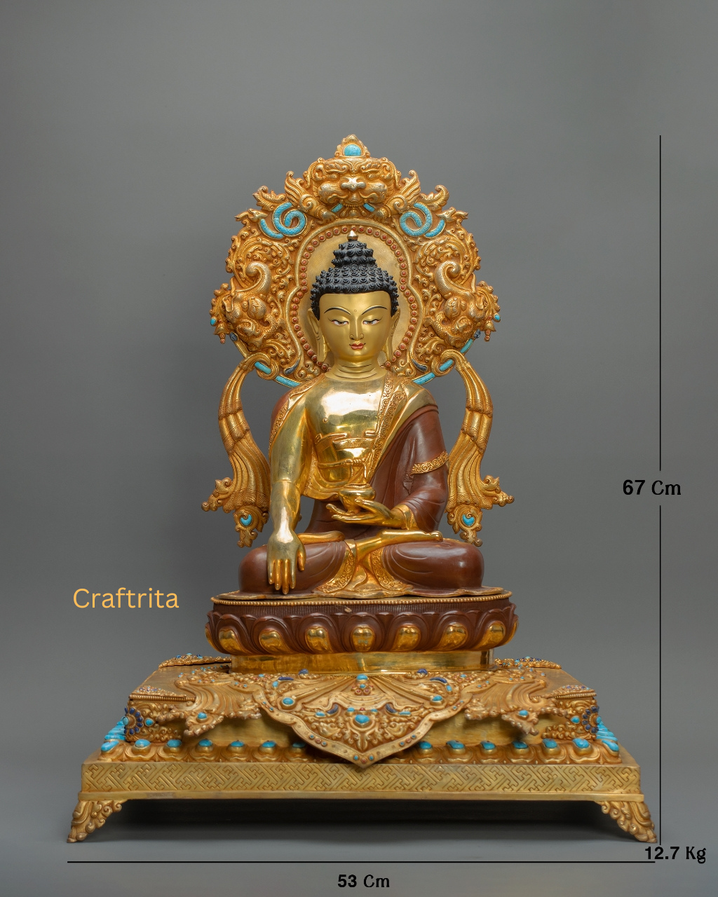 Shakyamuni Buddha Statue 12.7kg – Handmade in Nepal | Copper Body with 24K Gold Plating & Fire Gilding | Tibetan Buddhist Art & Spiritual Home Decor