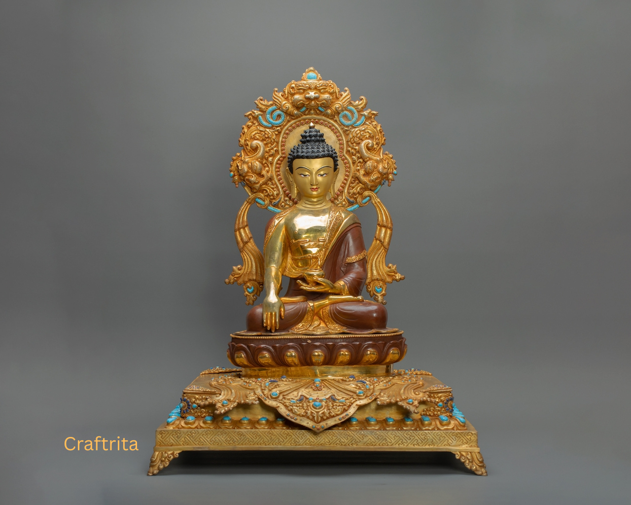 Shakyamuni Buddha Statue 12.7kg – Handmade in Nepal | Copper Body with 24K Gold Plating & Fire Gilding | Tibetan Buddhist Art & Spiritual Home Decor