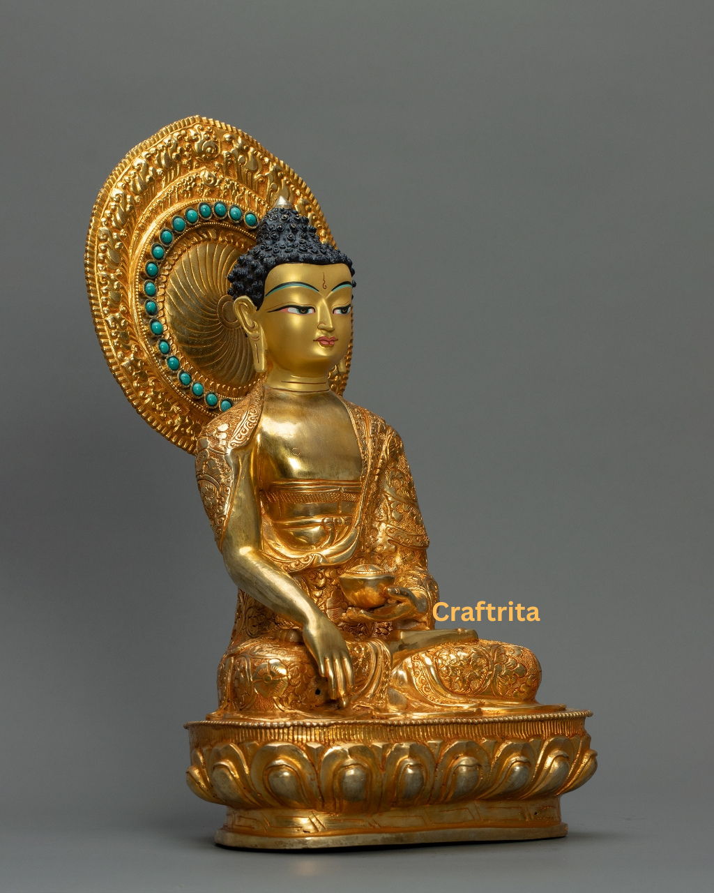 Shakyamuni Buddha Statue 3.6kg – Handcrafted Copper | 24K Gold-Plated Fire-Gilded Buddhist Art