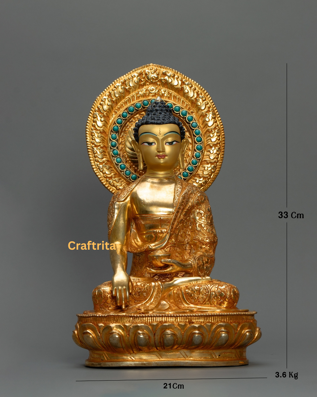 Shakyamuni Buddha Statue 3.6kg – Handcrafted Copper | 24K Gold-Plated Fire-Gilded Buddhist Art