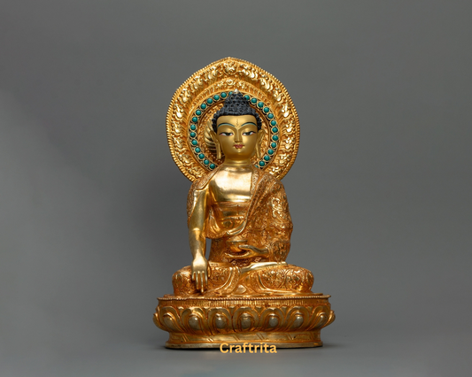 Shakyamuni Buddha Statue 3.6kg – Handcrafted Copper | 24K Gold-Plated Fire-Gilded Buddhist Art