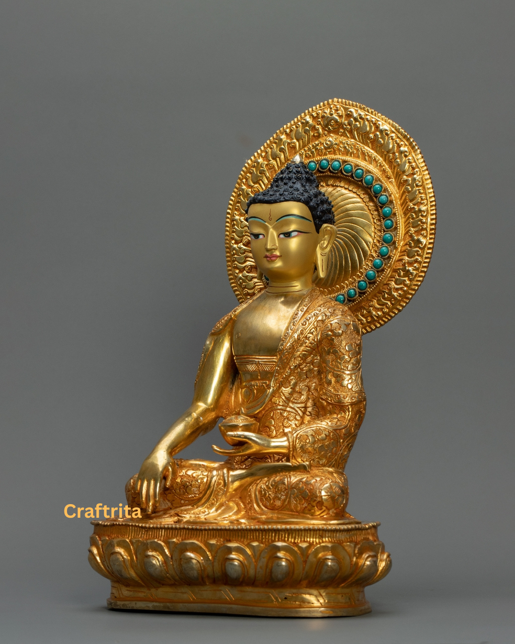Shakyamuni Buddha Statue 3.6kg – Handcrafted Copper | 24K Gold-Plated Fire-Gilded Buddhist Art