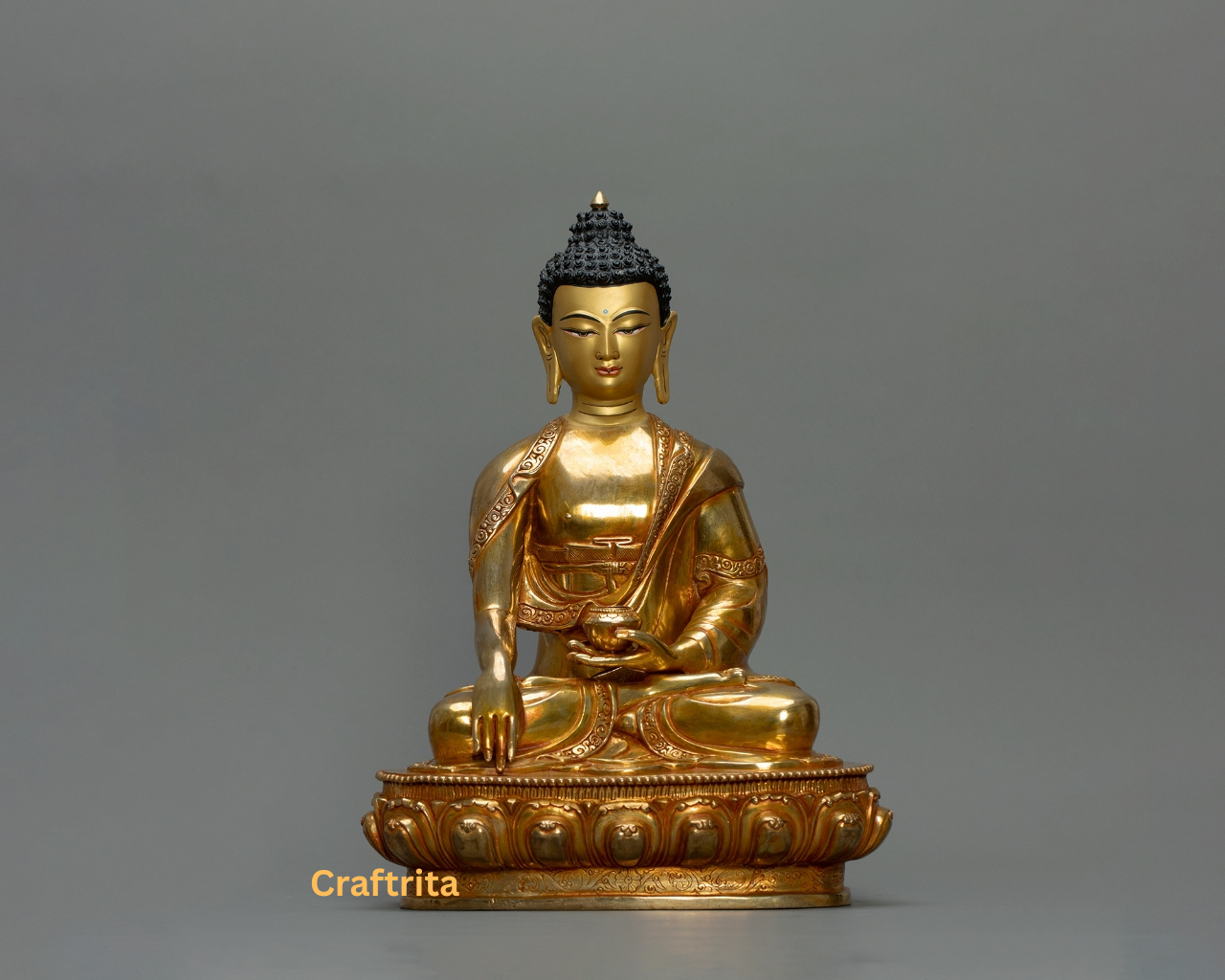 Three Buddha Statue Set – Handmade in Nepal | 24K Gold Plated Copper with Fire Gilding | Tibetan Buddhist Art & Altar Decor