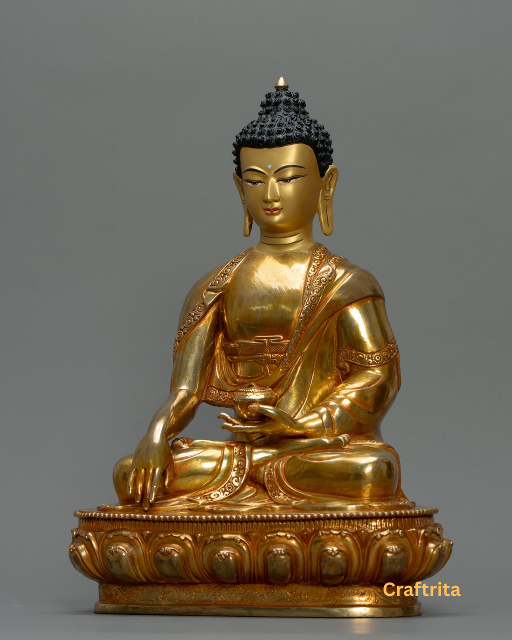 Three Buddha Statue Set – Handmade in Nepal | 24K Gold Plated Copper with Fire Gilding | Tibetan Buddhist Art & Altar Decor