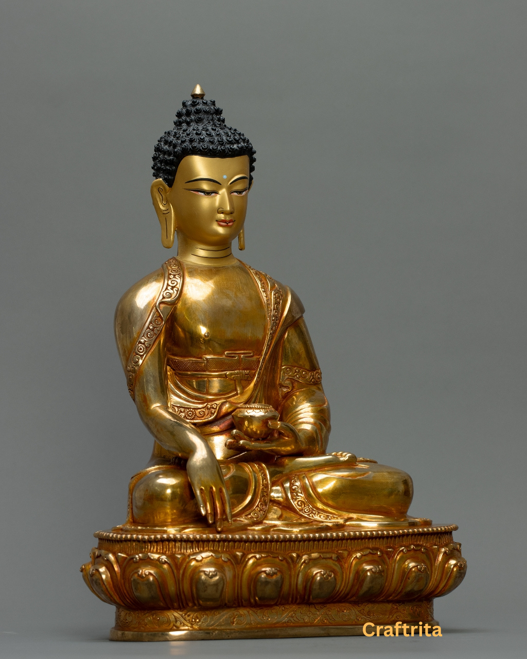 Three Buddha Statue Set – Handmade in Nepal | 24K Gold Plated Copper with Fire Gilding | Tibetan Buddhist Art & Altar Decor