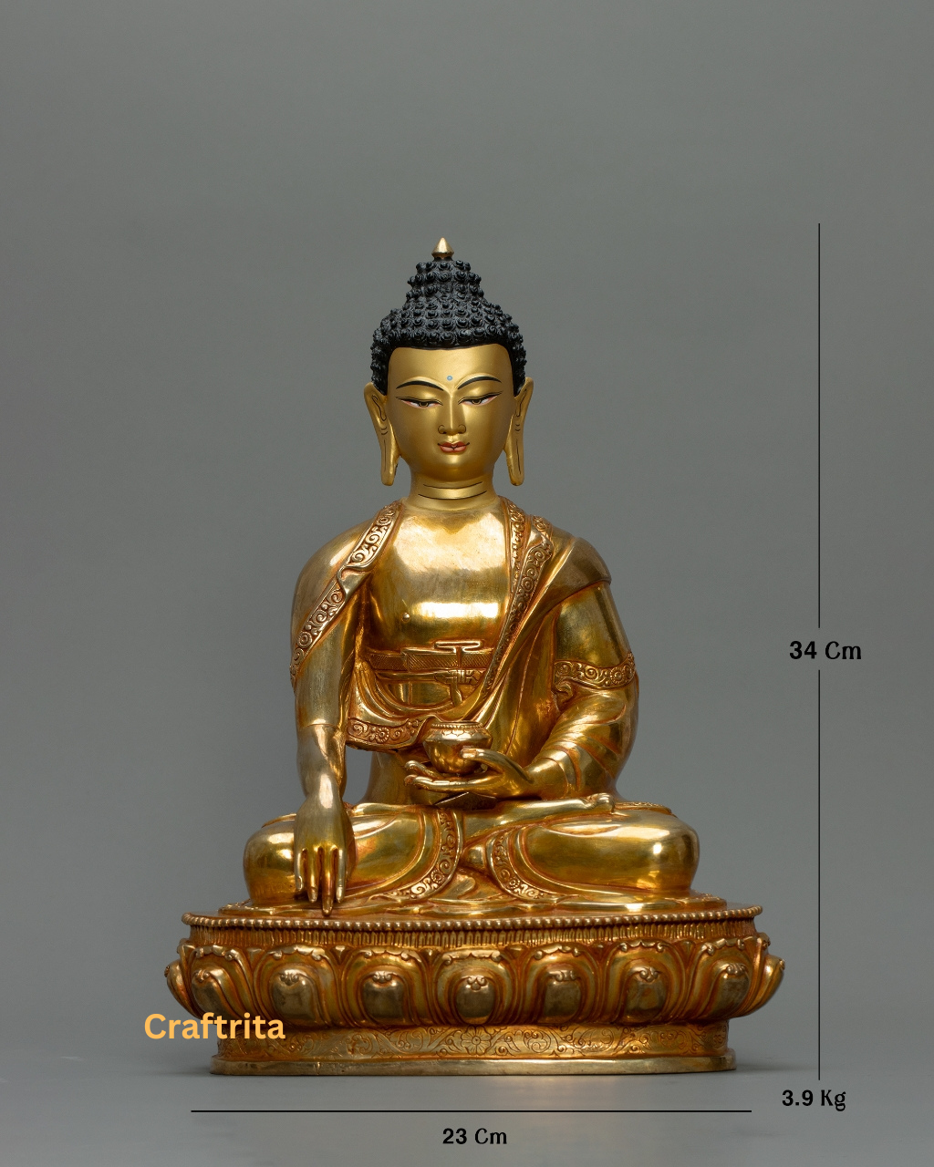Three Buddha Statue Set – Handmade in Nepal | 24K Gold Plated Copper with Fire Gilding | Tibetan Buddhist Art & Altar Decor