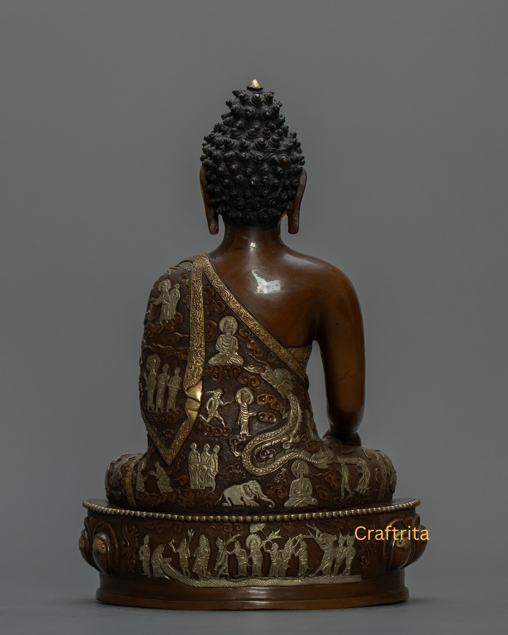 Handmade Shakyamuni Buddha Sculpture | Oxidized Copper Body with 24K Gold Finish | Tibetan Buddhist Art Decor