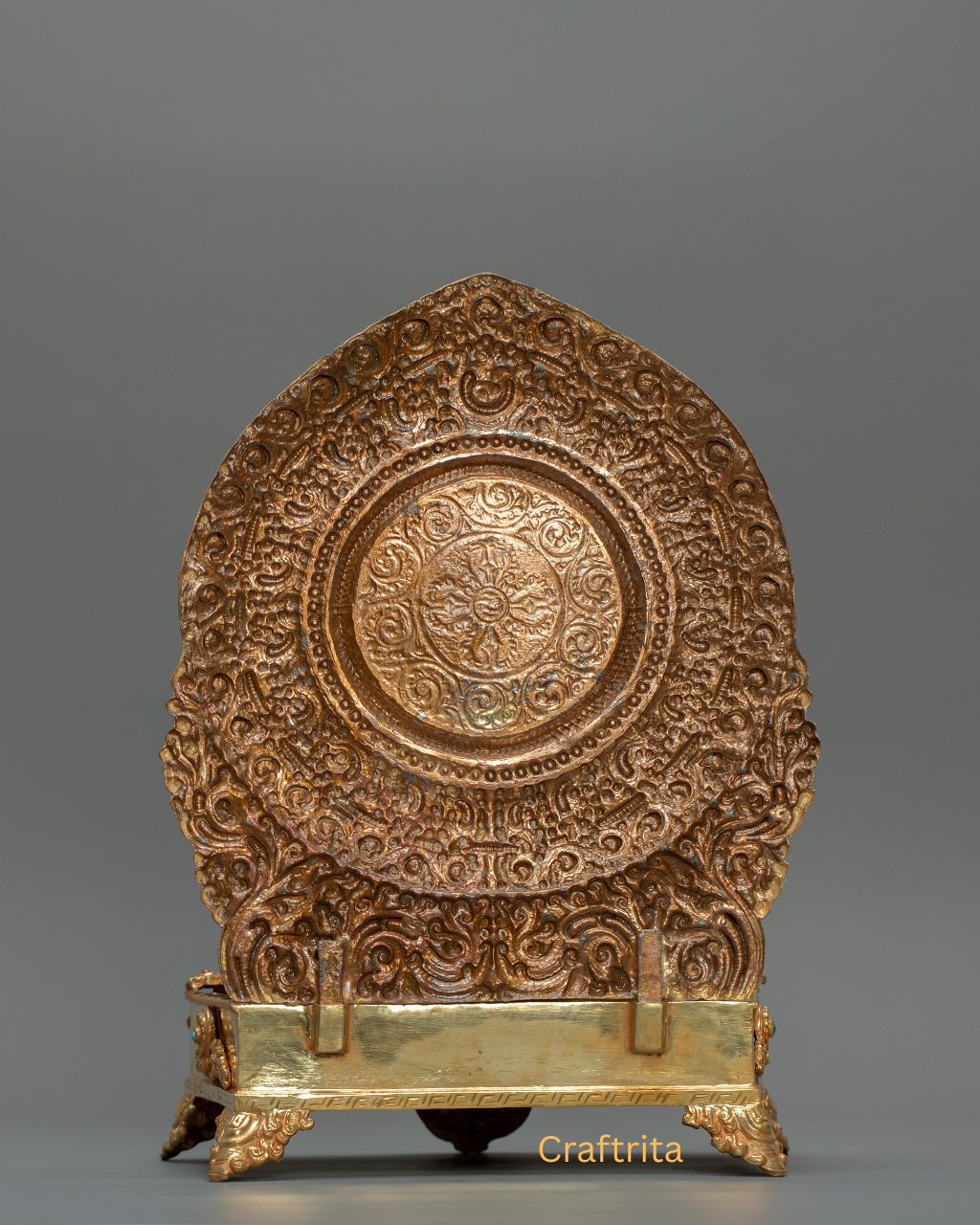 Shakyamuni Buddha on Throne Statue 2.6kg – Handmade in Nepal | Copper Body with 24K Gold Plating & Fire Gilding | Tibetan Buddhist Art & Spiritual Home Decor