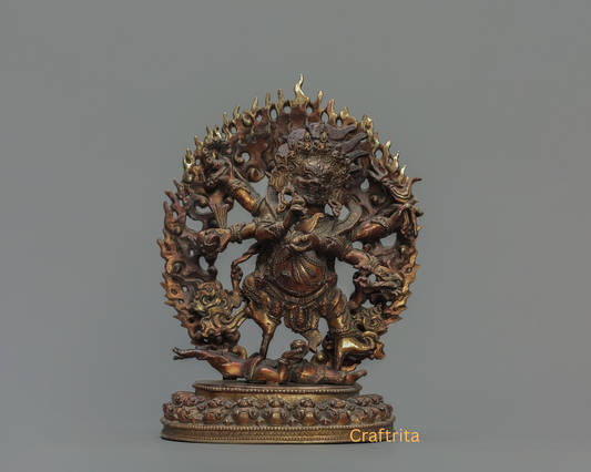 Six-Armed Mahakala Statue – Handmade in Nepal | Copper Body with Antique Oxidized Finish | Tibetan Buddhist Protector Deity Decor