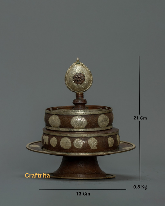 Tibetan Offering Mandala Set  – Handmade Copper & Silver-Plated Ritual Art | Nepalese Spiritual Decor