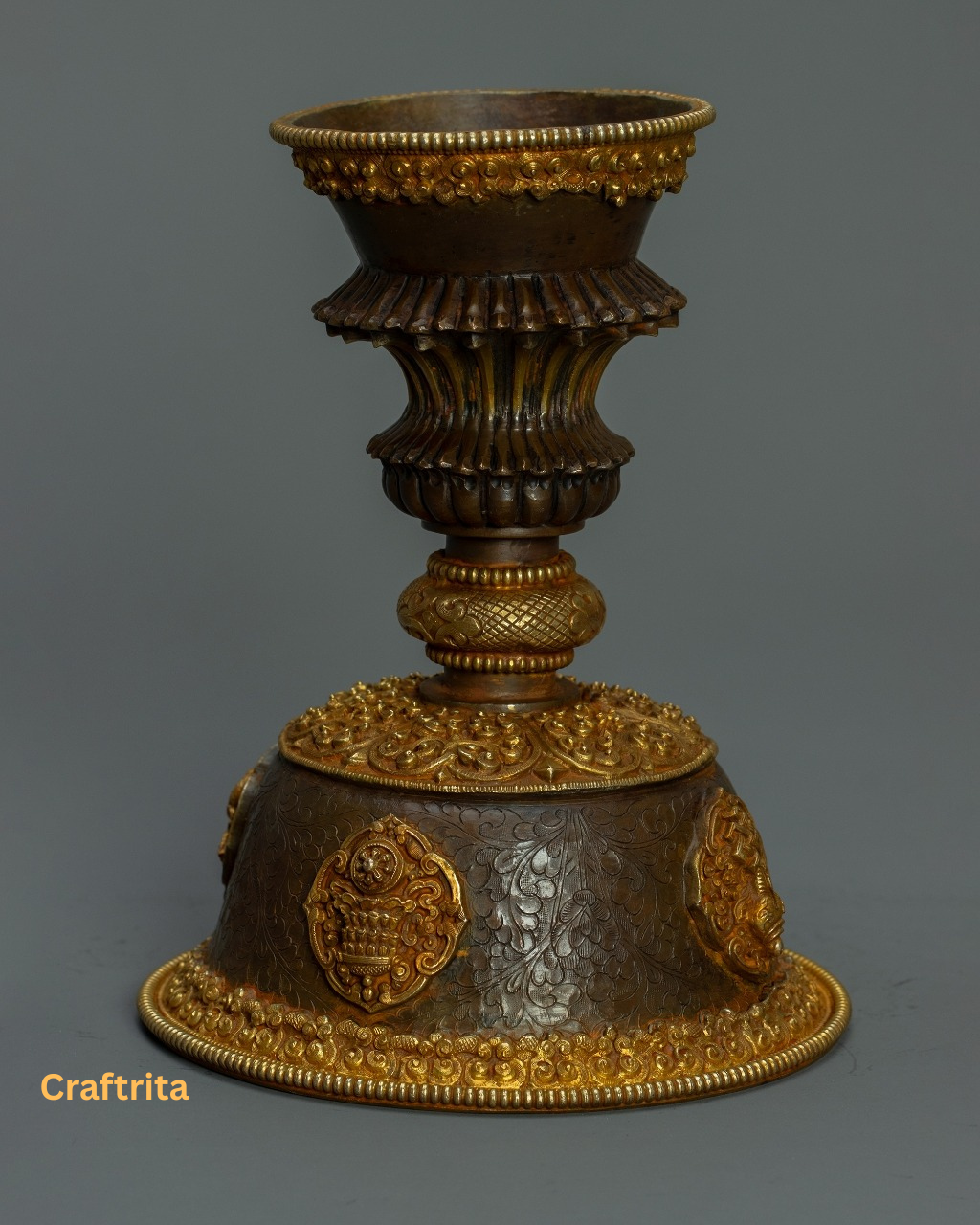Tibetan Butter Lamp Set– Handmade Copper with 24K Gold Fire Gilding | Buddhist Ritual Altar & Meditation Decor