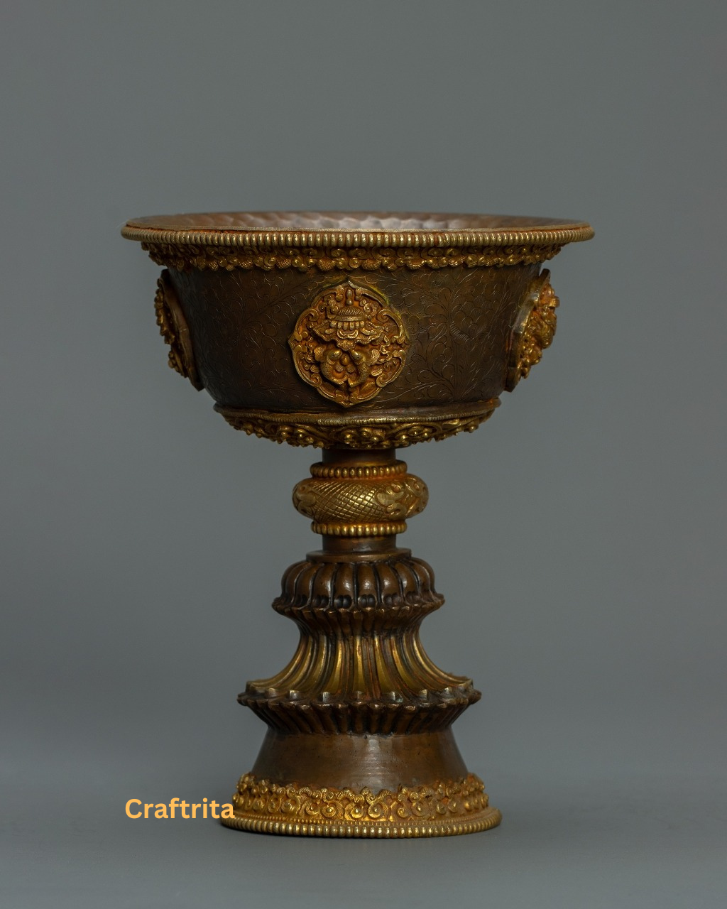 Tibetan Butter Lamp Set– Handmade Copper with 24K Gold Fire Gilding | Buddhist Ritual Altar & Meditation Decor